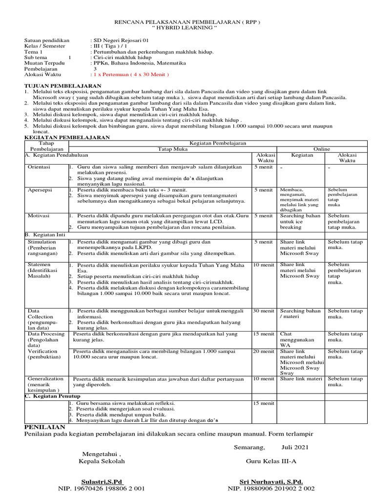 Contoh RPP Hybrid Learning | PDF