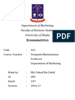 Econometrics: Department of Marketing Faculty of Business Studies University of Dhaka