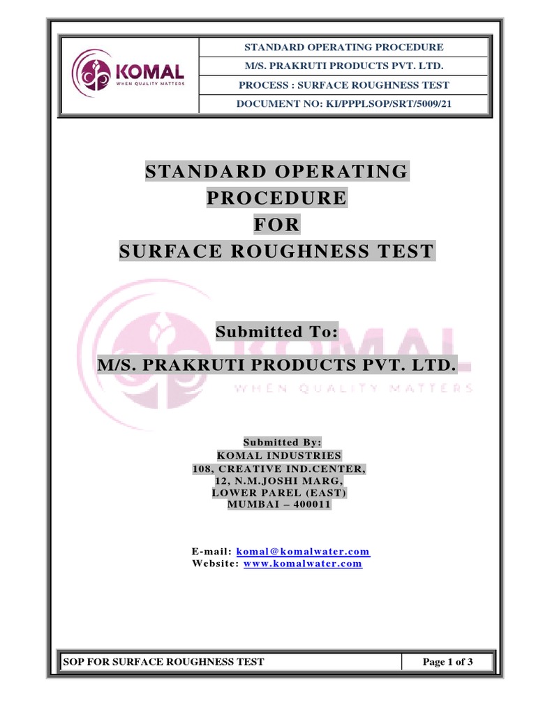 Sop For Surface Roughness Test PDF Surface Roughness