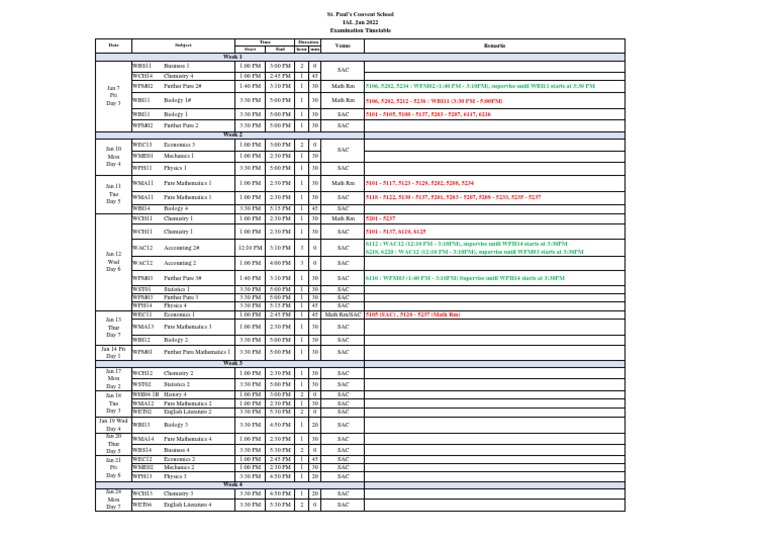 IAL Timetable (Jan 2022) Students (Dec. 22) PDF Academia