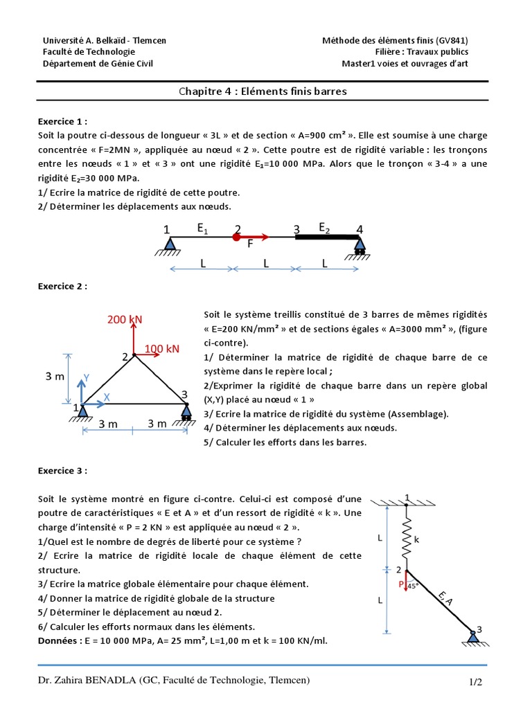 Exercices Corrigés Éléments Finis | PDF | Treillis (assemblage) | Mécanique