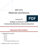 ECE 371 Materials and Devices: Mobility and Electric Field, Conductivity/Resistivity, Velocity Saturation