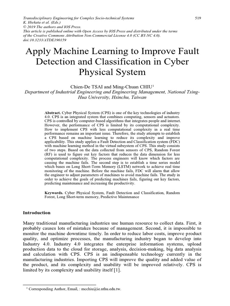 Apply Machine Learning To Improve Fault Detection and Classification in Cyber Physical System