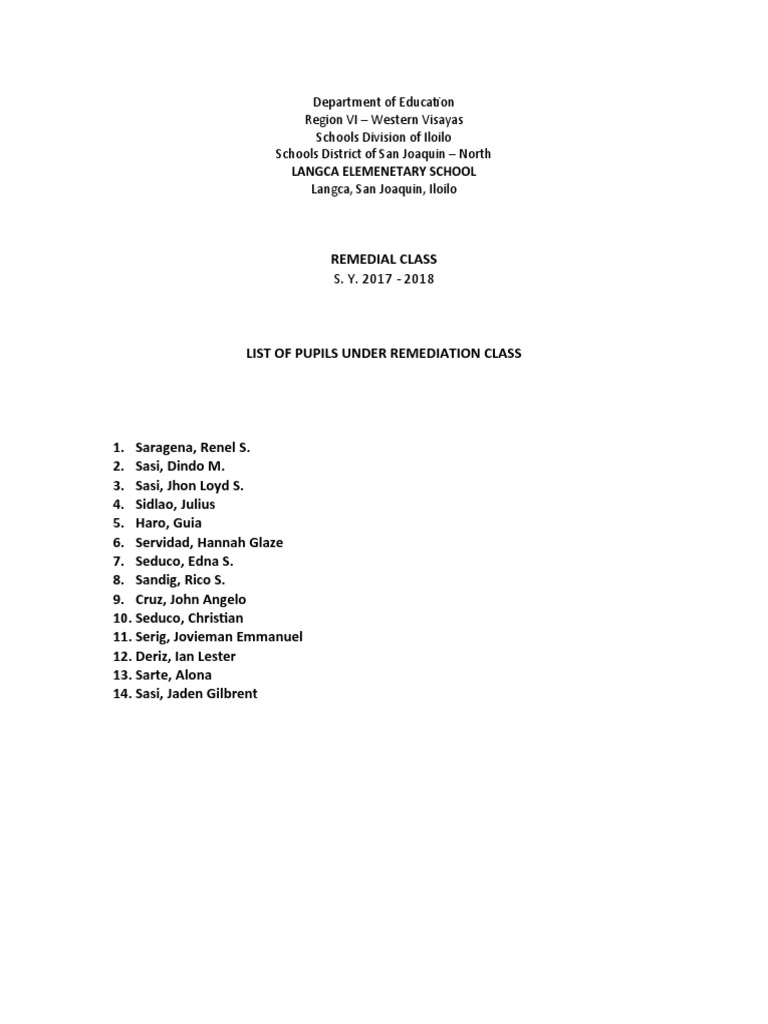 Remedial List | PDF