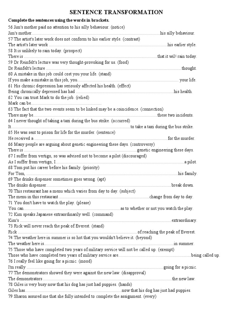 Sentence Transformation Exercises | PDF