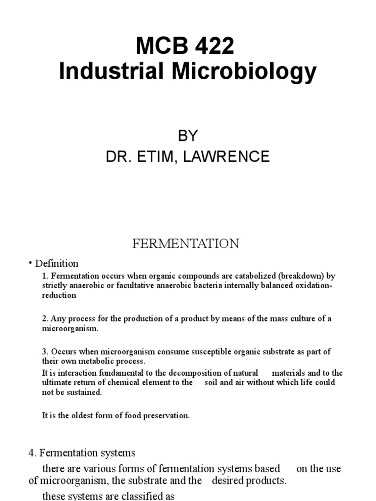 Industrial MCB (DR Etim) | PDF | Fermentation | Microorganism