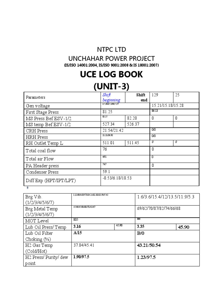 Uce Log Book (UNIT-3) : NTPC LTD Unchahar Power Project | PDF | Pump ...