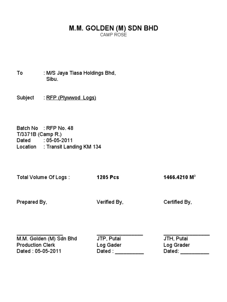 RFP for Plywood Logs - M.M. Golden | PDF