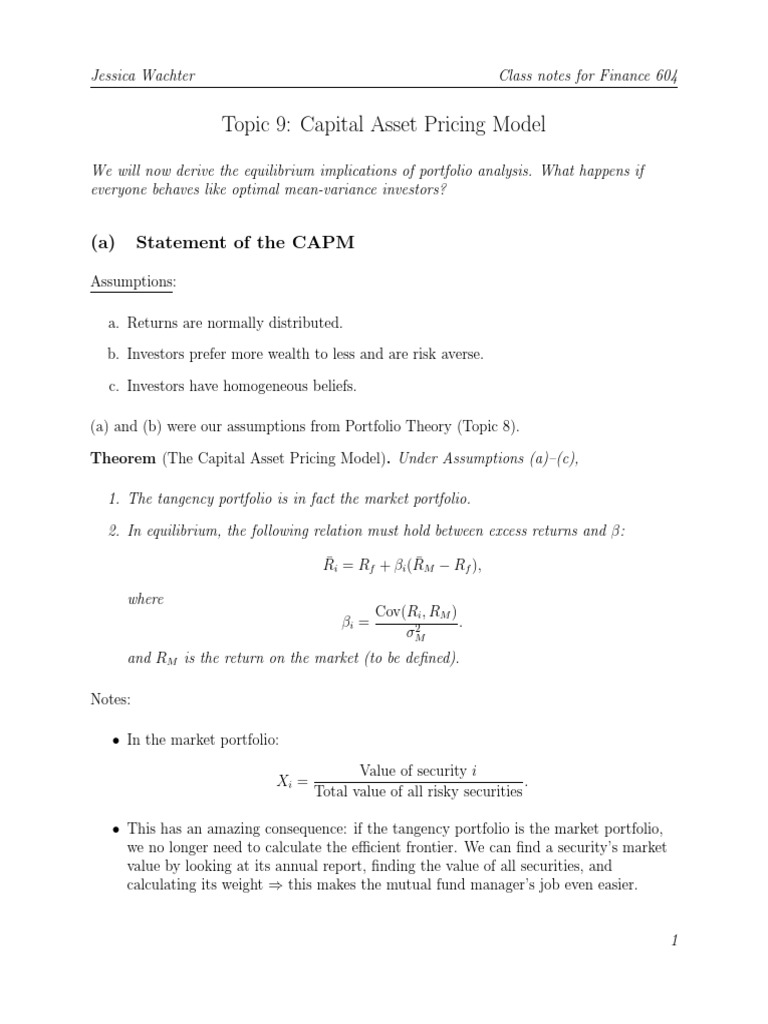 CAPM: Expected Returns and Assumptions | PDF | Capital Asset Pricing ...