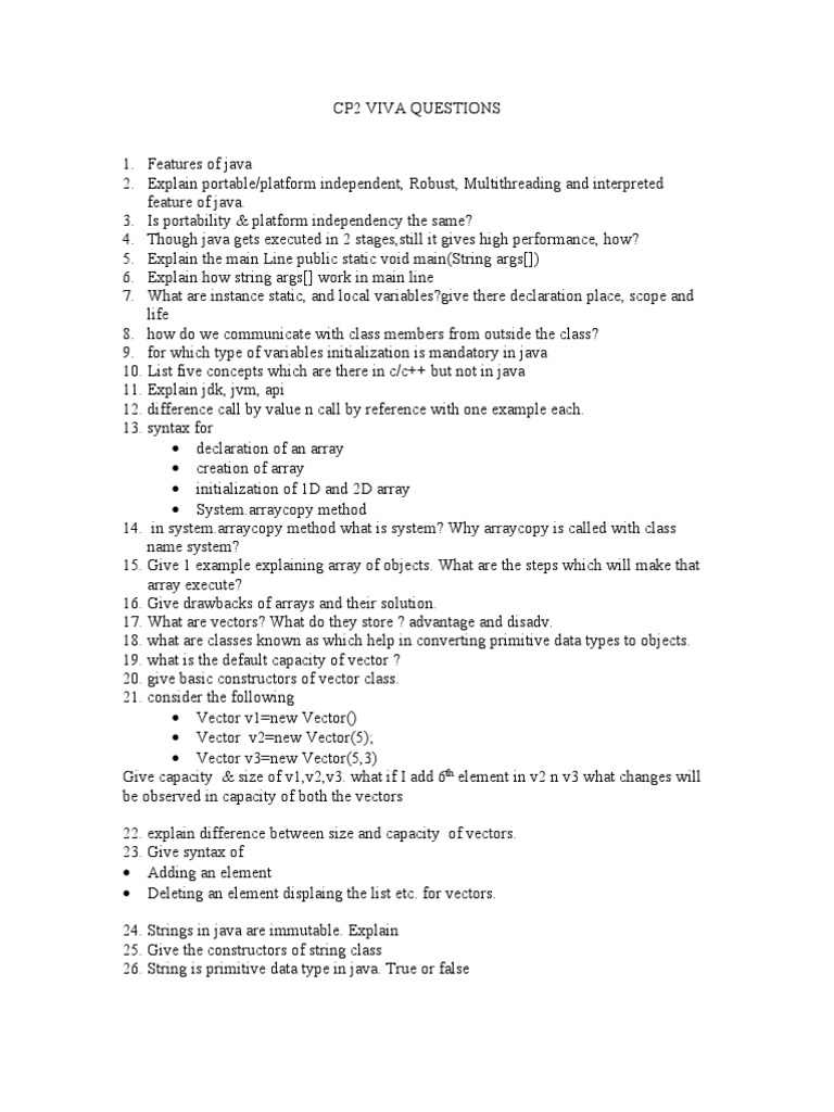 Cp2 Viva Questions PDF Class Programming) Method