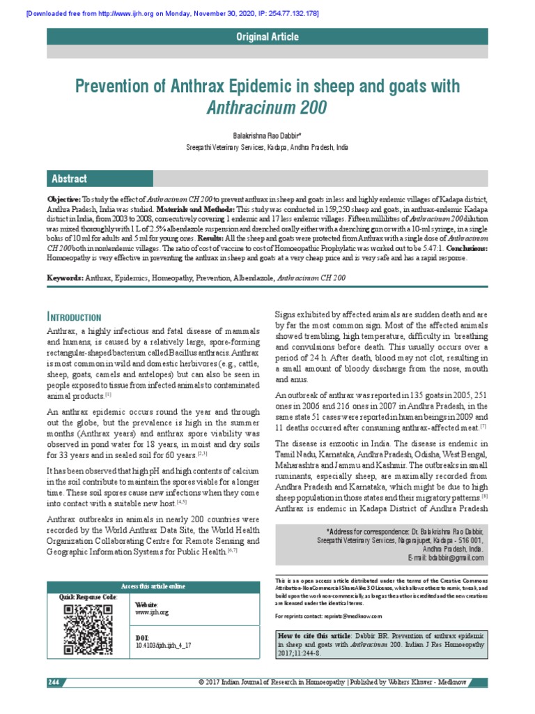 Prevention of Anthrax Epidemic in Sheep and Goats With: Anthracinum 200 ...