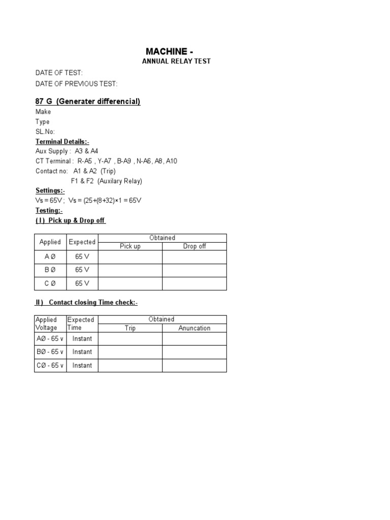 Annual Relay Test Results and Settings | PDF | Technology & Engineering