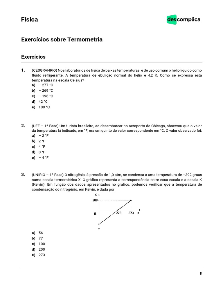 Exercícios Resolvidos de Termometria | PDF | Celsius | Temperatura