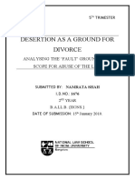 Desertion As A Ground For Divorce: Analysing The Fault' Ground With Scope For Abuse of The Law