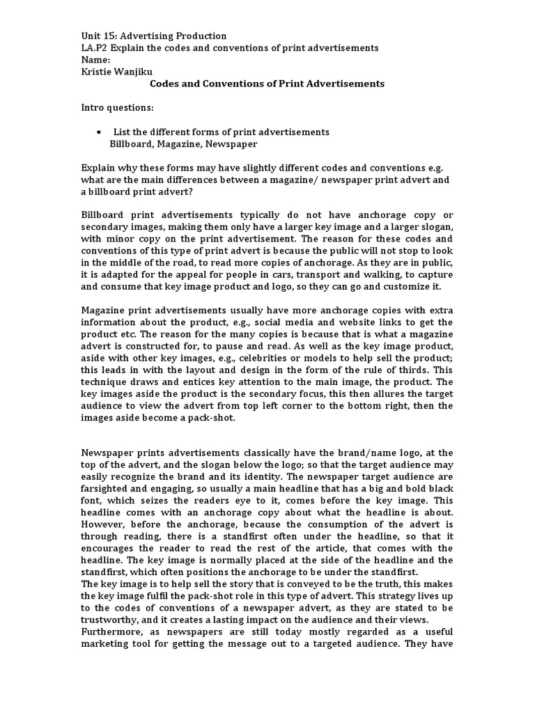 Understanding Print Advertisement Conventions | PDF | Advertising | Brand