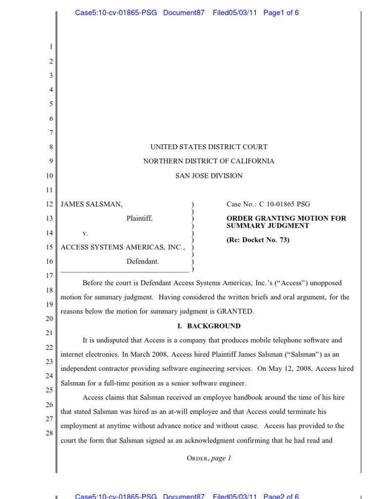 Summary Judgment in ADA Case | PDF | Summary Judgment | Americans With ...