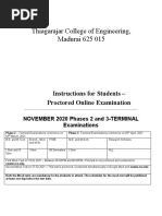 Thiagarajar College of Engineering, Madurai 625 015: Instructions For Students - Proctored Online Examination