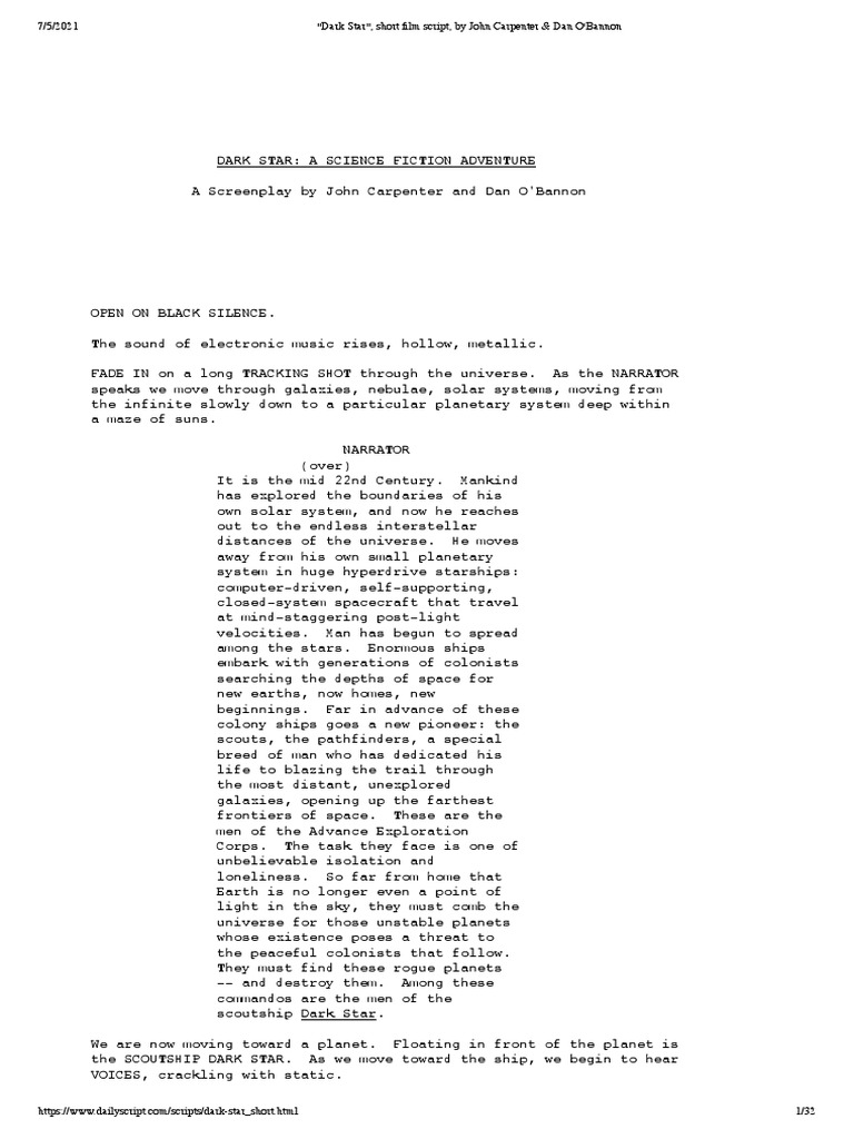 Dark Star: Short Film Script Overview | PDF | Outer Space ...
