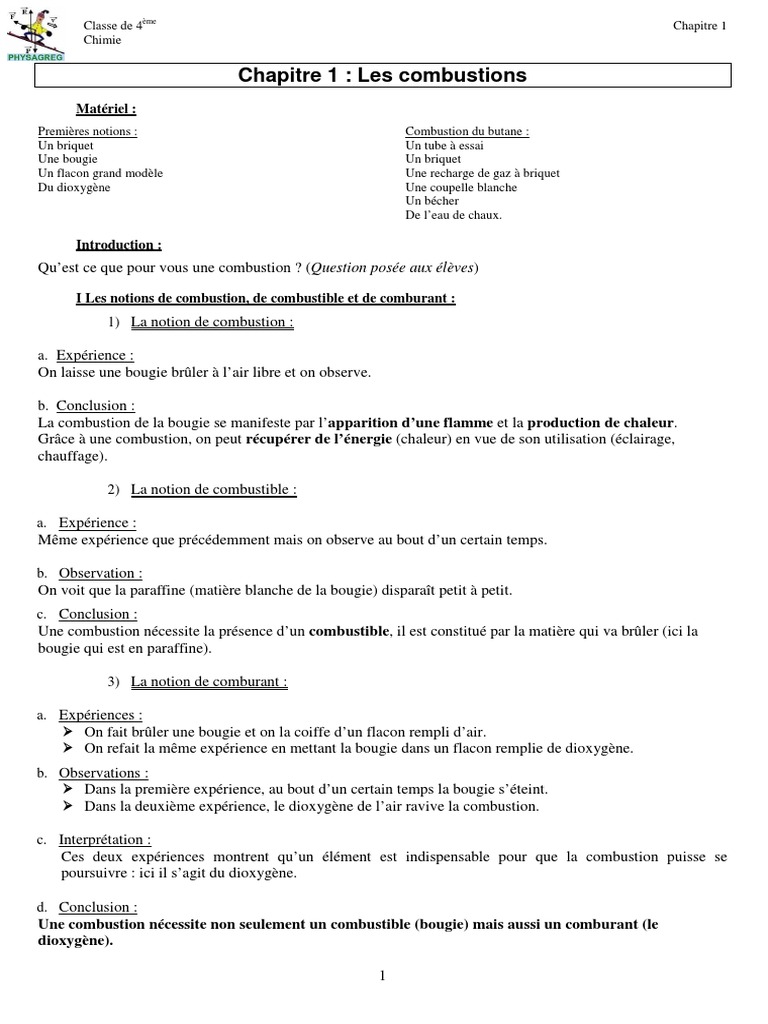 Comprendre les Combustions en Chimie | PDF | La combustion | Combustible