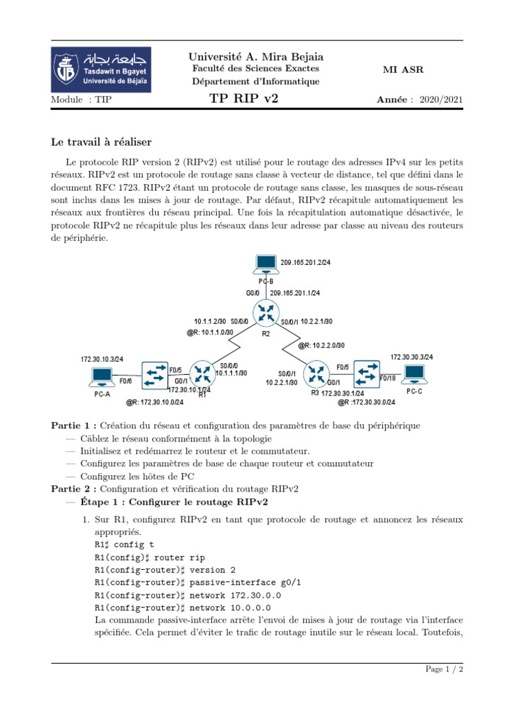 Configuration du routage RIPv2 | PDF | Adresse IP | Routage