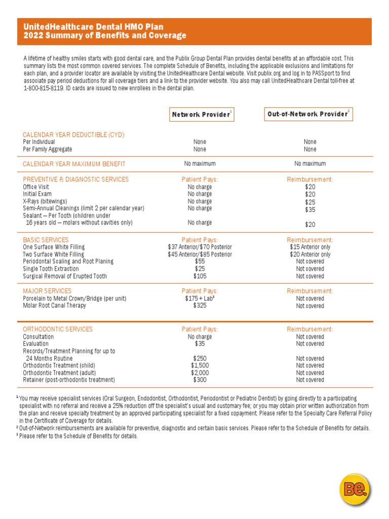 Unitedhealthcare Dental Hmo Plan 2022 Summary of Benefits and Coverage Download Free PDF
