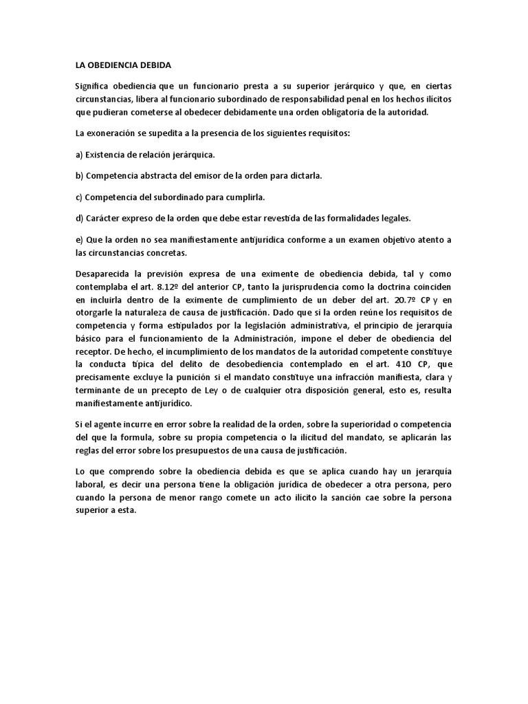 La Obediencia Debida PDF Derecho penal Instituciones sociales