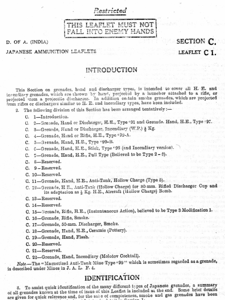 Japanese Ammunition Leaflets Section C - Japanese Grenades (Hand and ...