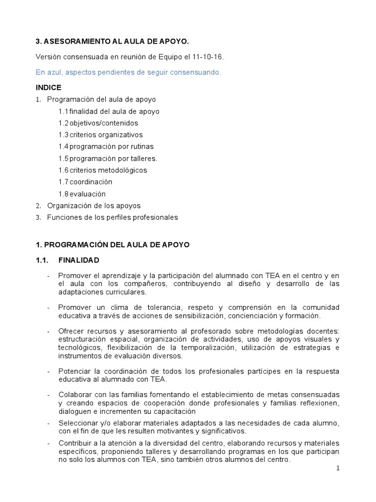 ASESORAMIENTO AULA DE APOYO 16 - 11 Octubre | PDF | Evaluación | Salón ...