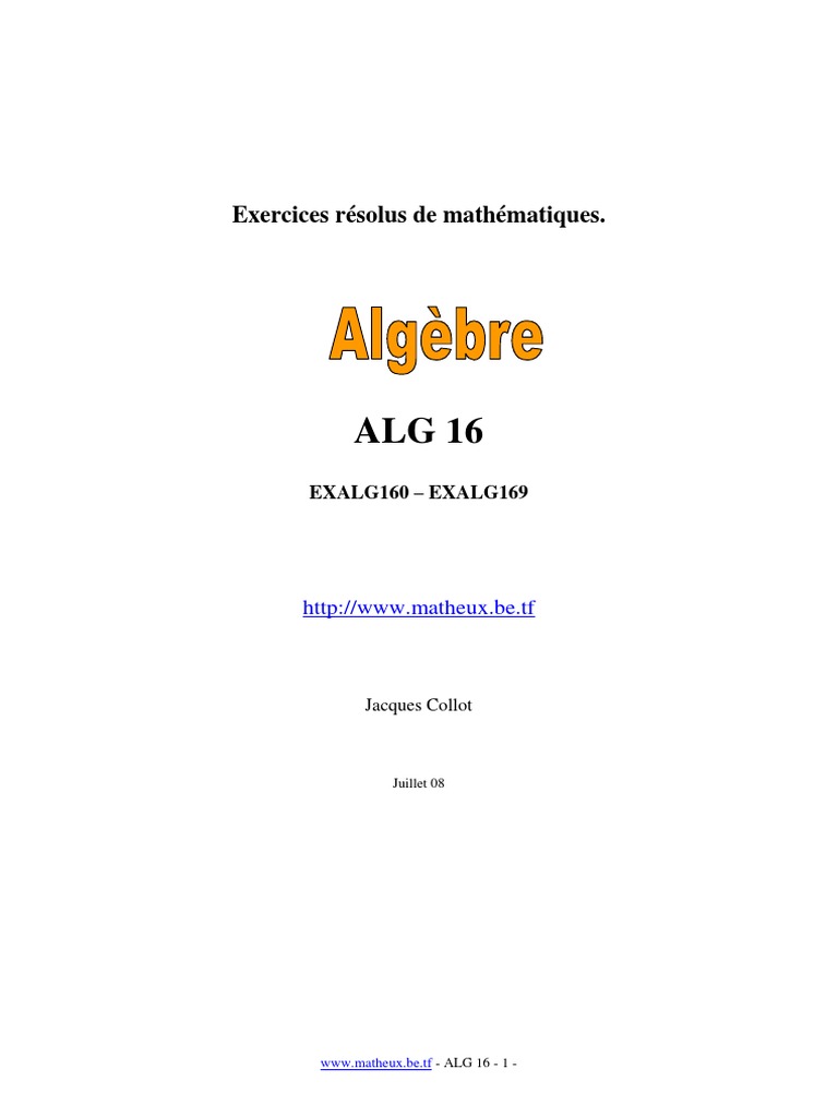 Alg 16 | PDF | Zéro d'une fonction | Équation du second degré