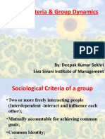 Group Criteria & Group Dynamics