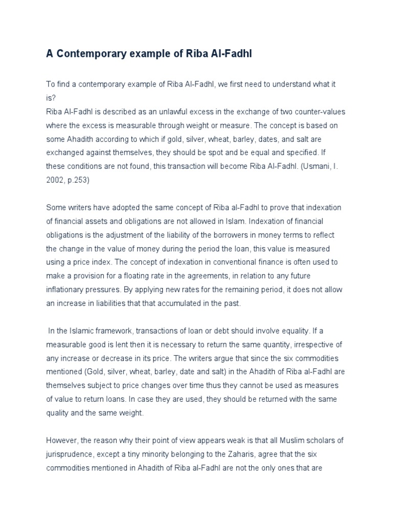 Understanding Riba Al-Fadhl Today | PDF | Money | Loans