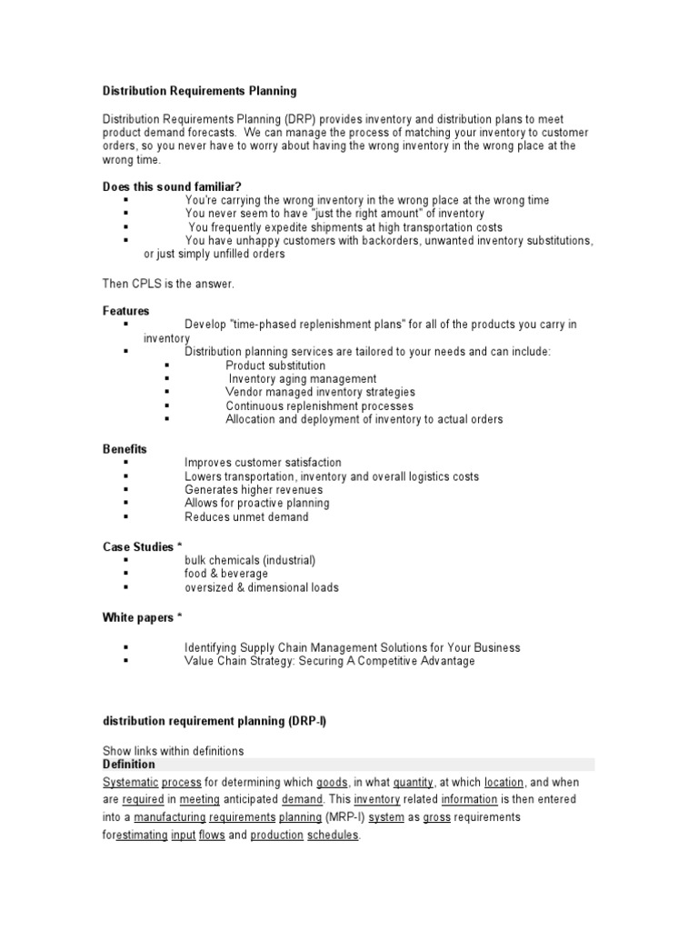 Distribution Requirements Planning PDF Inventory Warehouse