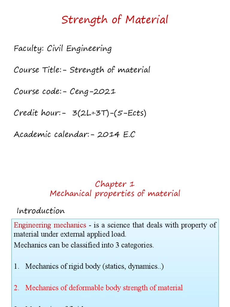 Introduction to Strength of Materials | PDF | Deformation (Engineering ...