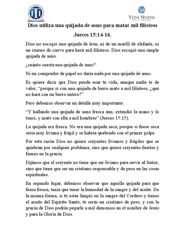 La quijada de burro en Jueces 15:14-16 | PDF