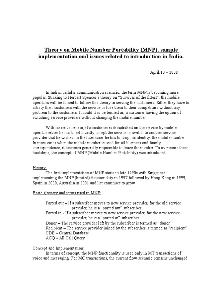 Mobile Number Portability Theory Introduction and Types of Solutions ...