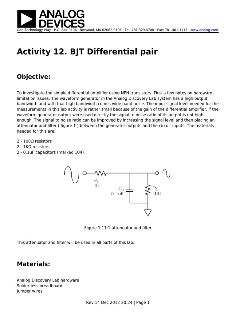 28.BJT Differential Pair PDF Amplifier Bipolar Junction Transistor