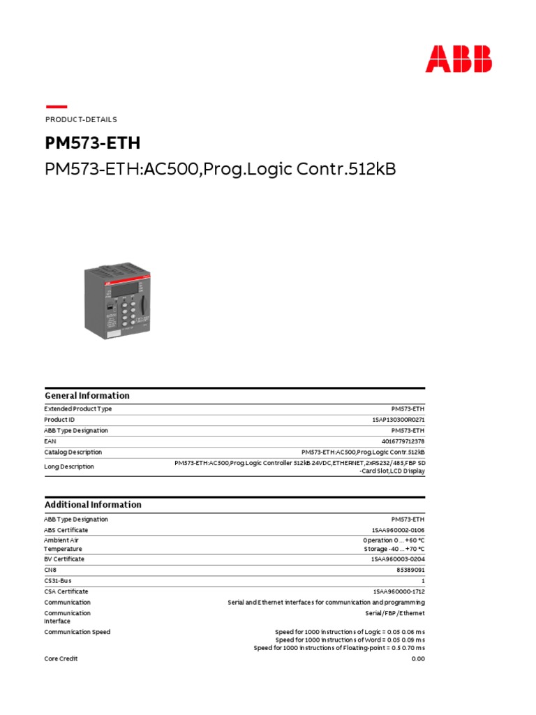 PM573-ETH Programmable Logic Controller | PDF | Programmable Logic ...
