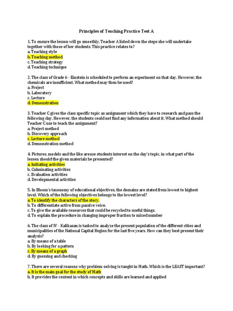 Teaching Practice Test Questions | PDF | Lesson Plan | Teachers