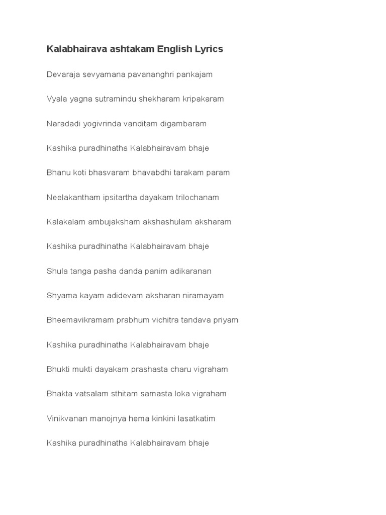 Kalabhairava Ashtakam English Lyrics1 PDF Indian Religions Hindu