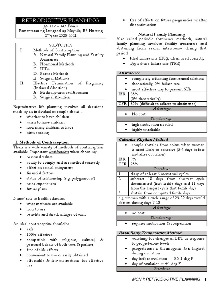 PLMNursing - StudyMaterial - Reproductive Planning | PDF | Combined ...
