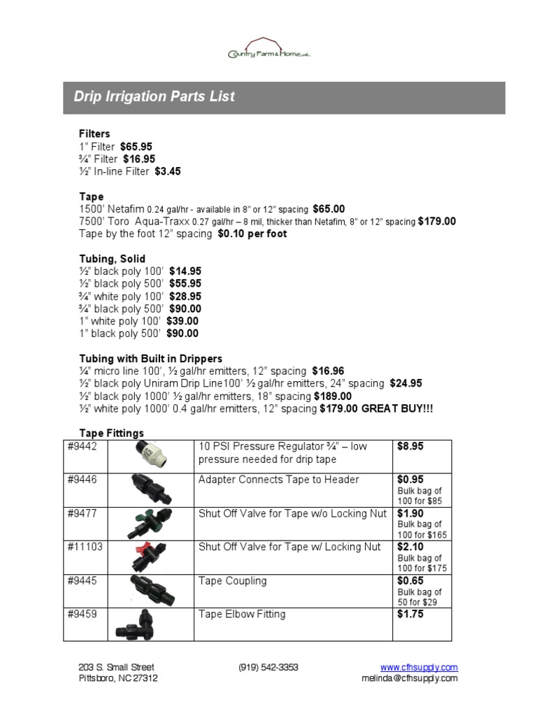 Drip Irrigation Parts List Filters PDF Water Management
