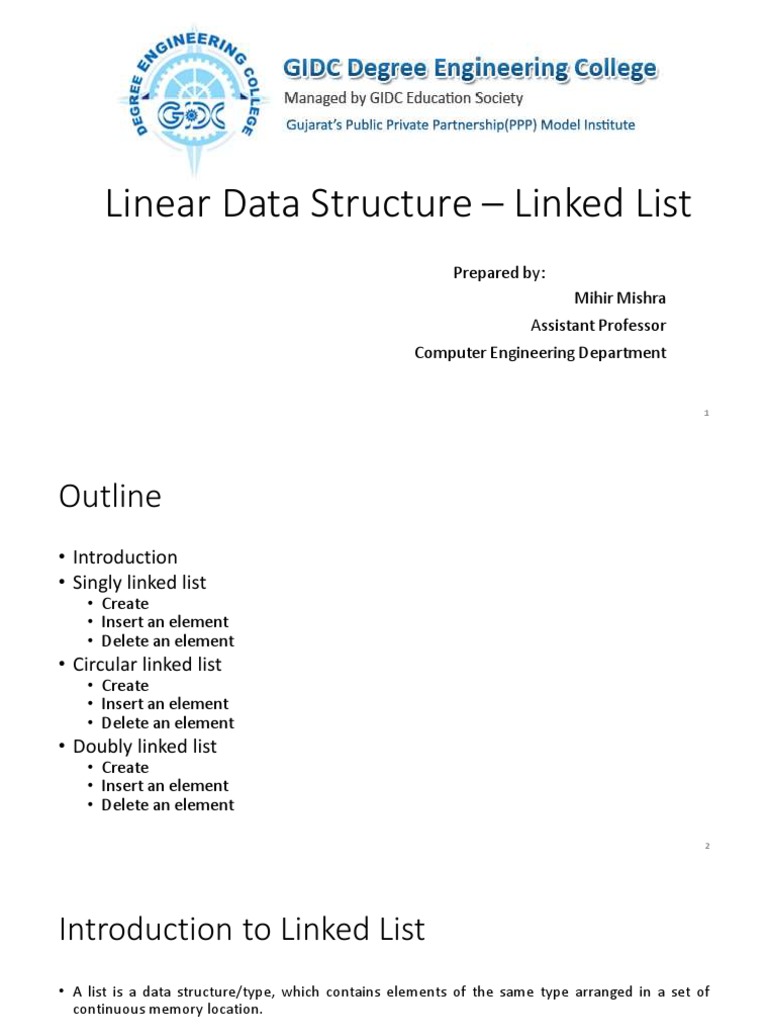 CH 2 Linear Data Structure - Linked List | PDF | Array Data Structure ...