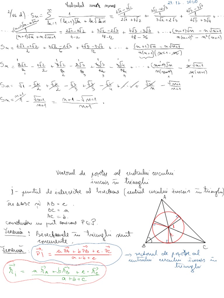 Vectorul de Pozitie Al Centrului Cercului Inscris in Triunghi | PDF