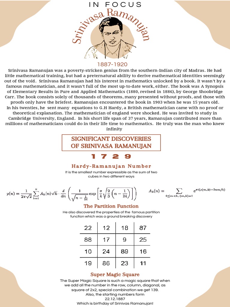 Srinivas Ramanujan Achievement | PDF | Mathematics | Mathematical Concepts