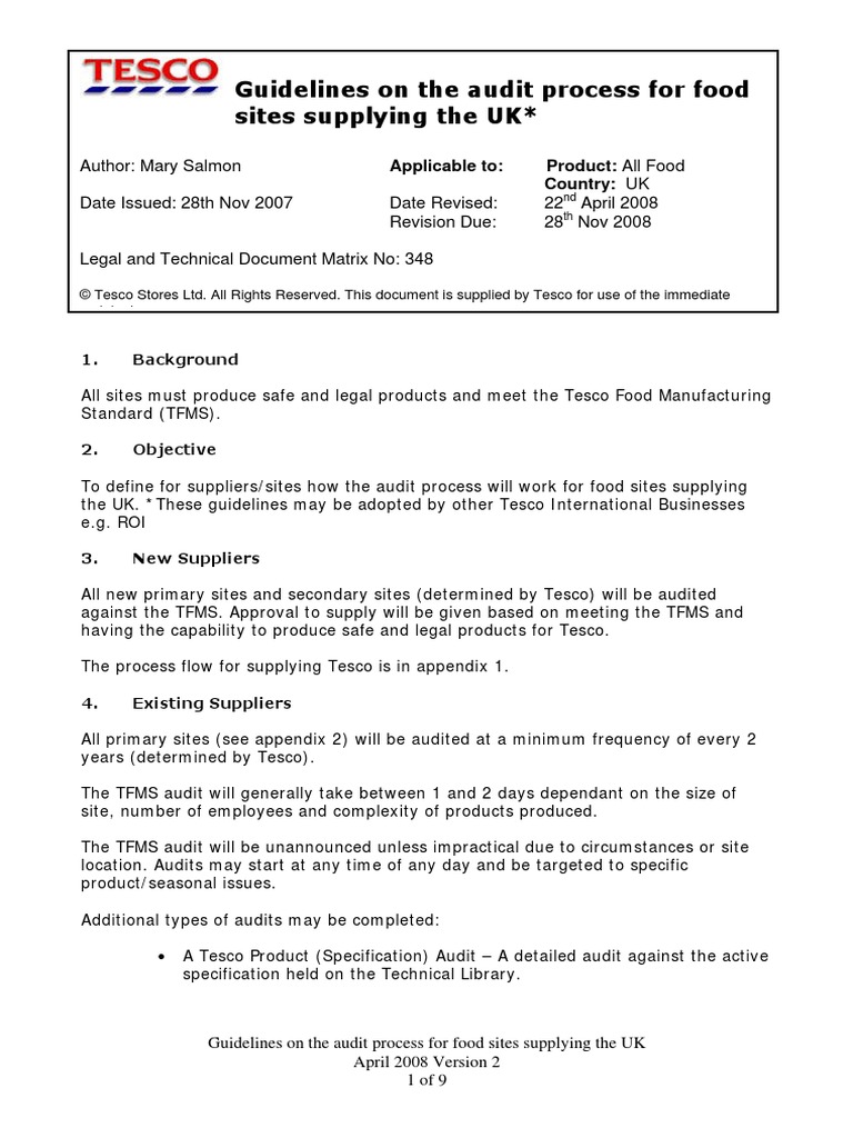 Guidelines Audit Process Food Sites Supplying Uk 348 | PDF | Audit ...
