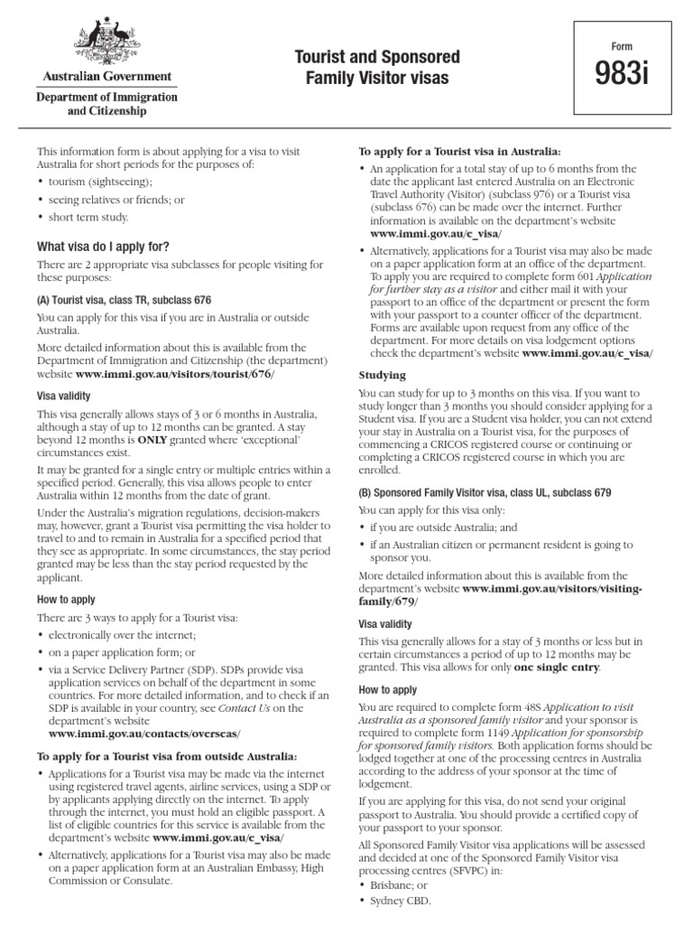 Tourist and Sponsored Family Visitor Visas: What Visa Do I Apply For? | PDF