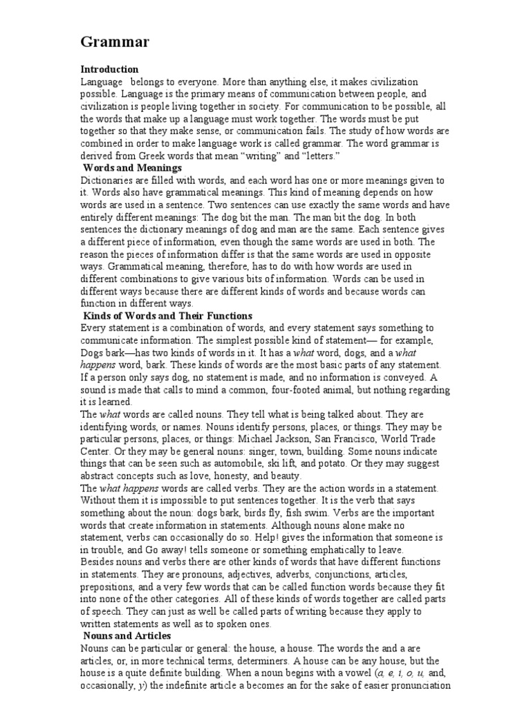 Grammar Happens Word, Bark. These Kinds of Words Are The Most Basic