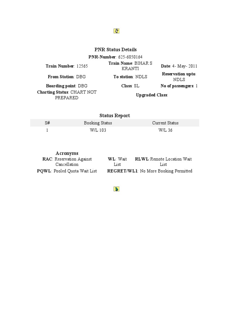 PNR Status for Train 12565 | PDF