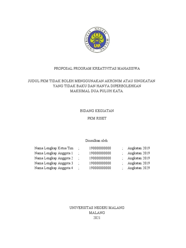 Proposal PKM Riset Mahasiswa 2021 | PDF | Sains & Matematika