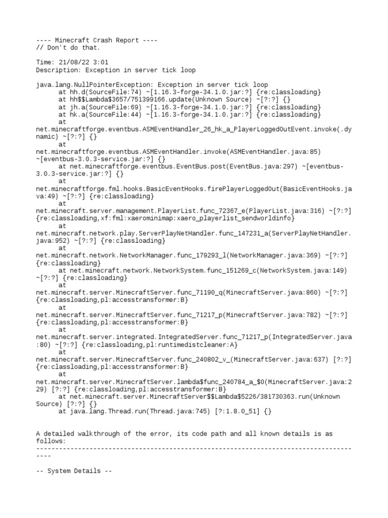 Crash 2021 08 22 - 03.01.30 Server | PDF | Java (Programming Language ...